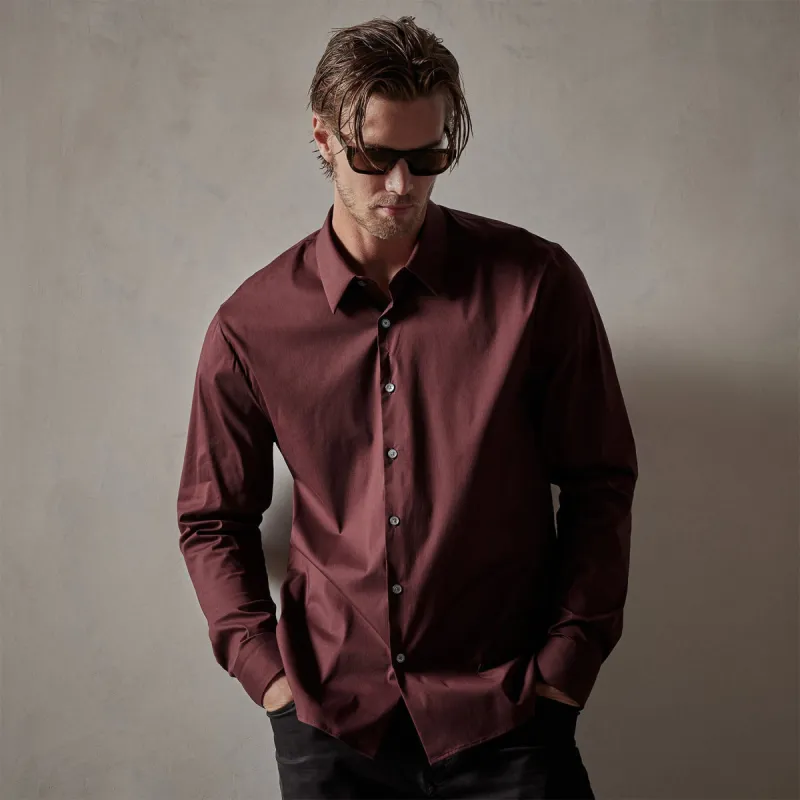 Matte Stretch Poplin Dress Shirt - Port sold by James Perse
