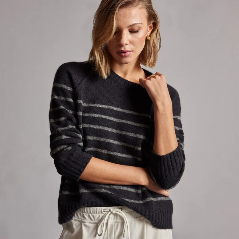 Nautical Stripe Cashmere Sweater - Black/Thunder made by James Perse