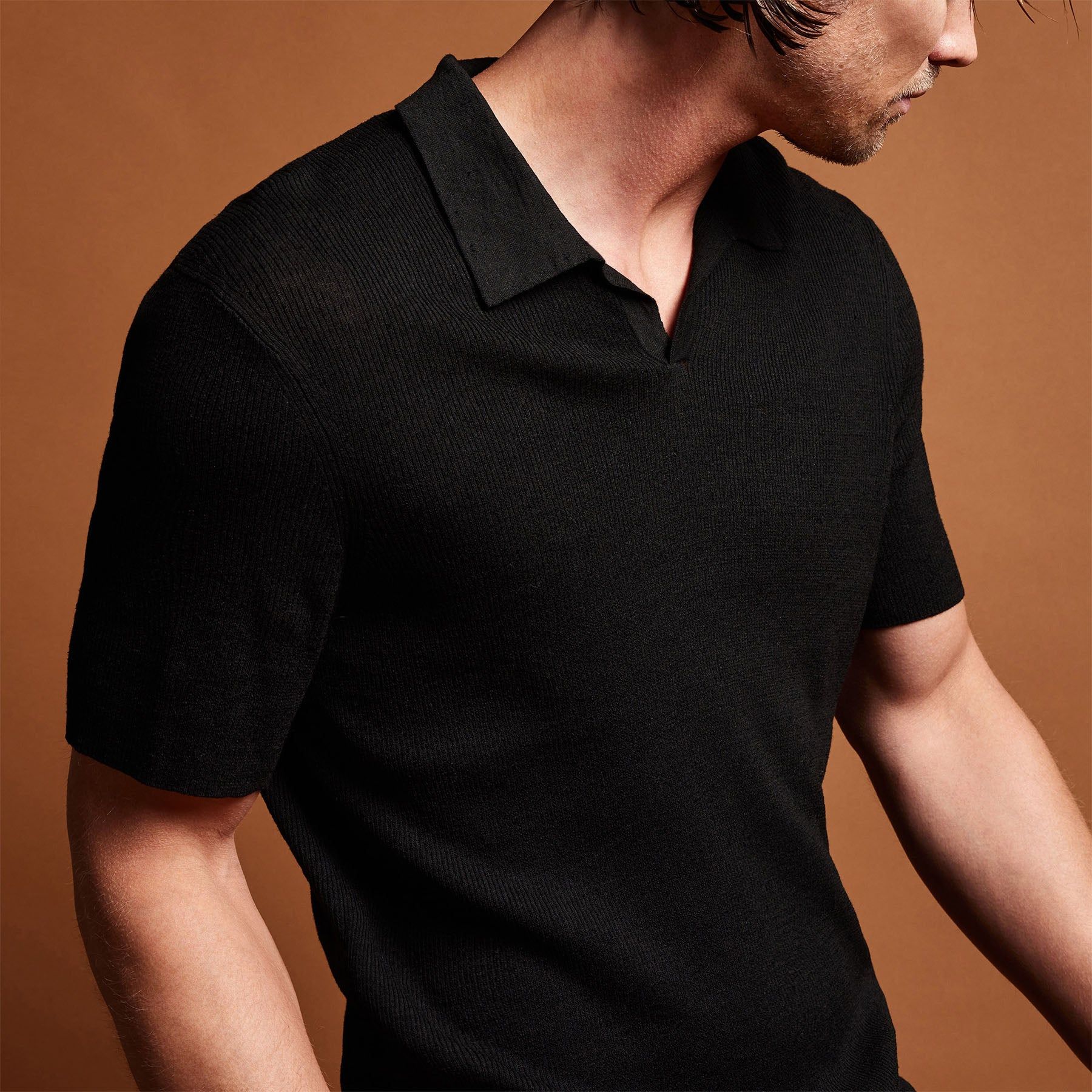 Ribbed Linen Mojave Polo - Black sold by James Perse product image thumbnail 2