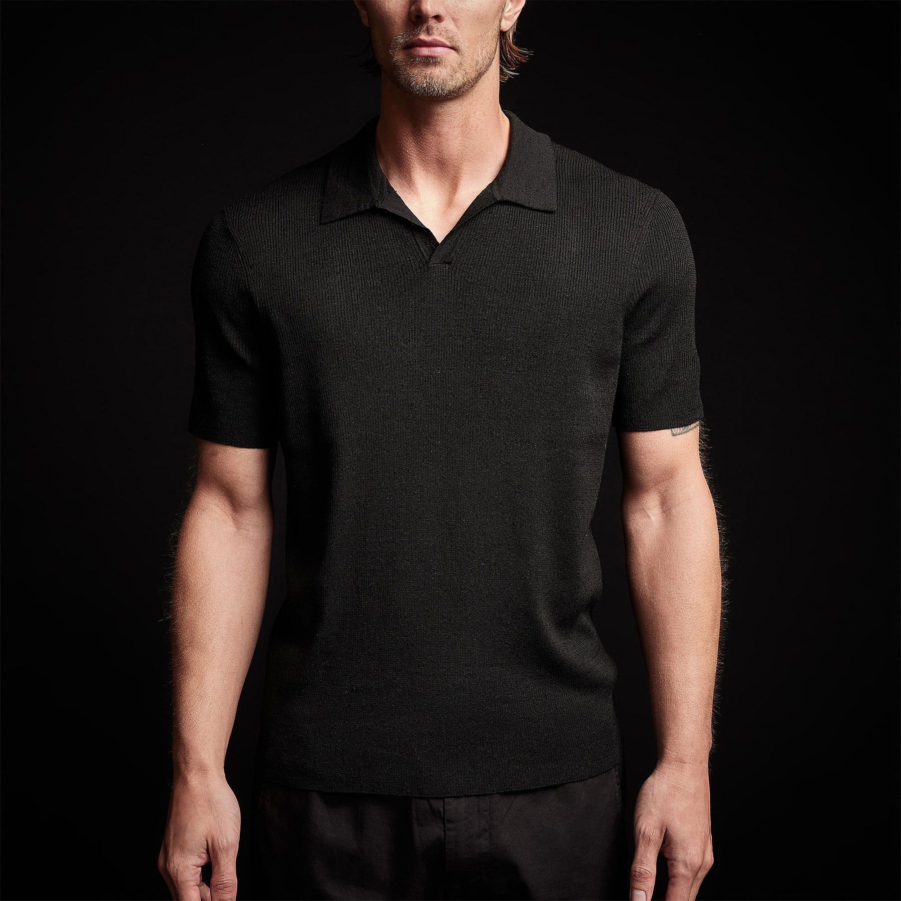 Ribbed Linen Mojave Polo - Black sold by James Perse product image thumbnail 3