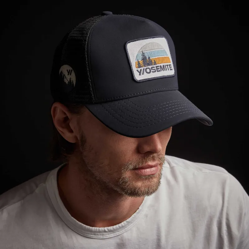 Y/OSEMITE Patch Trucker Hat - Navy made by James Perse