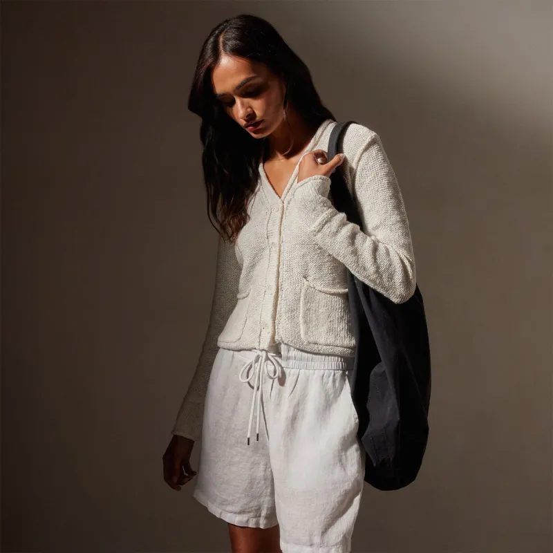 Cotton Linen Button Cardigan - White sold by James Perse