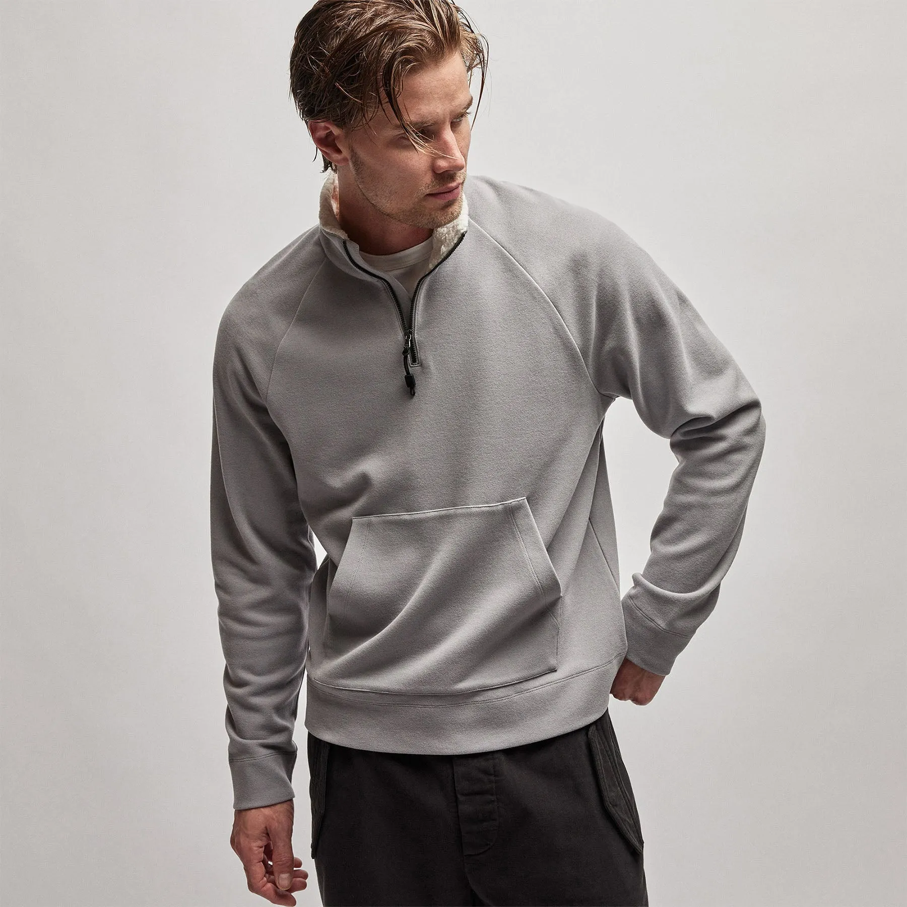 Sherpa Lined Scuba Half Zip - Silver Grey sold by James Perse