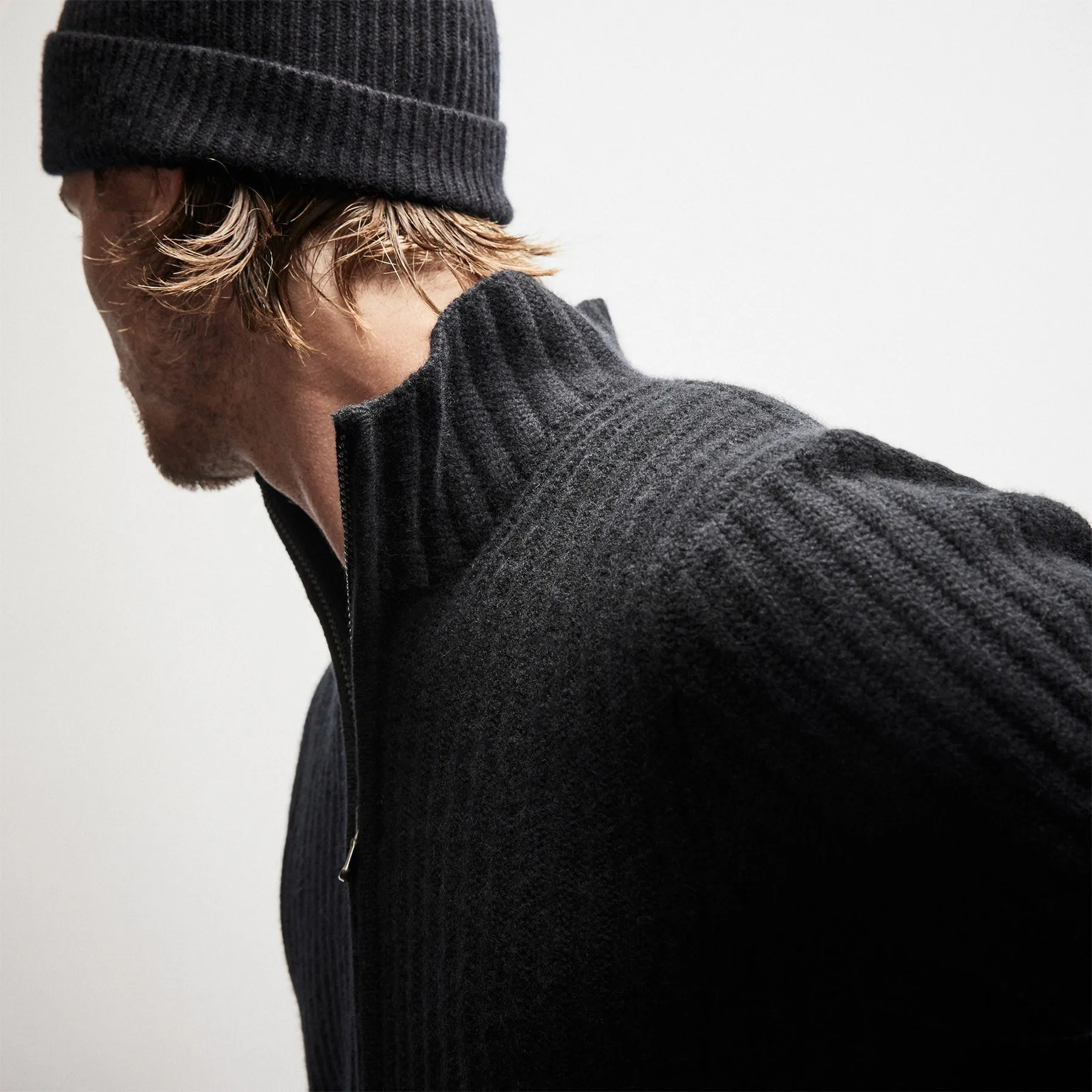 Recycled Cashmere Ribbed Zip Up - Black sold by James Perse product image thumbnail 3