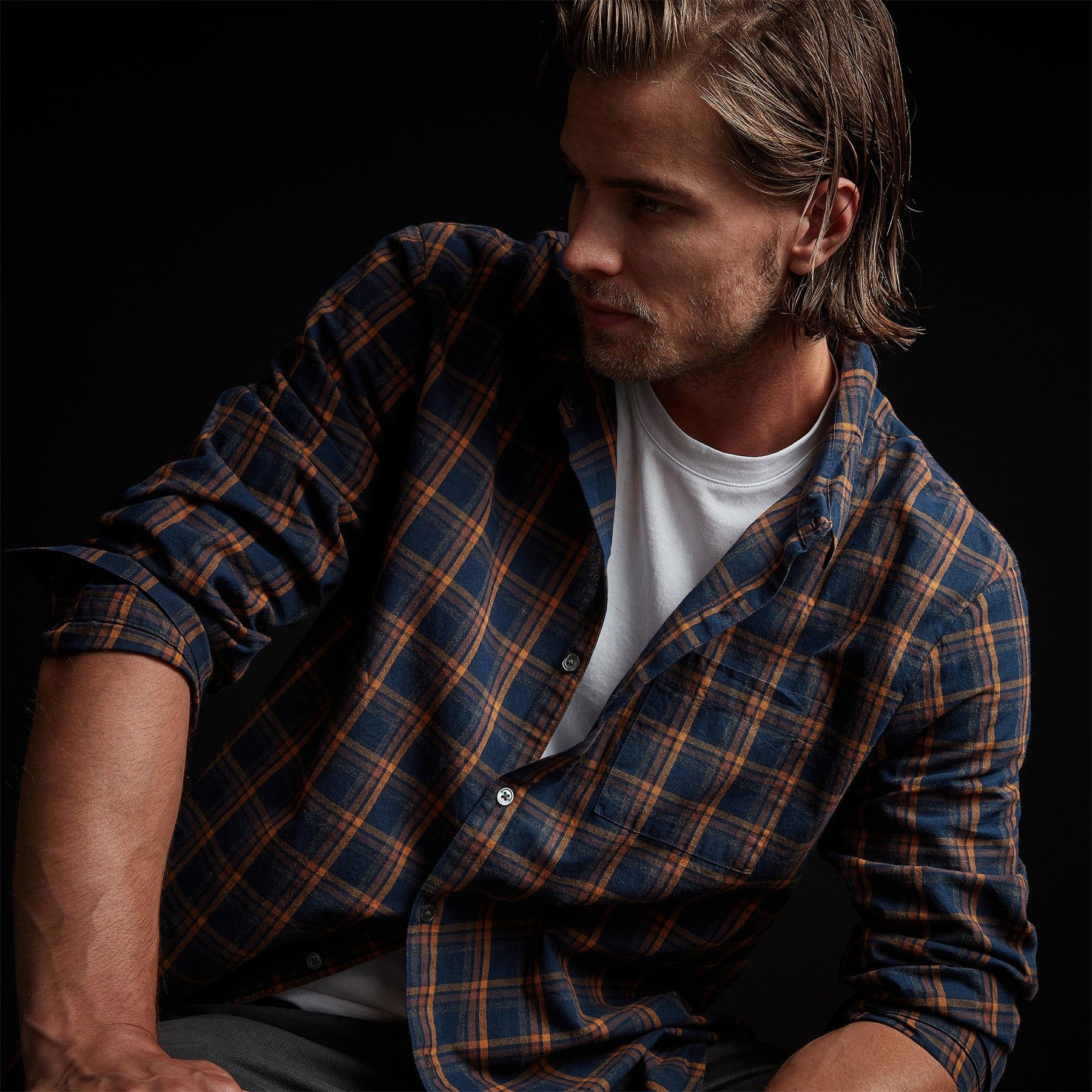 Brushed Cotton Plaid Shirt - Titan/Amber sold by James Perse product image thumbnail 2