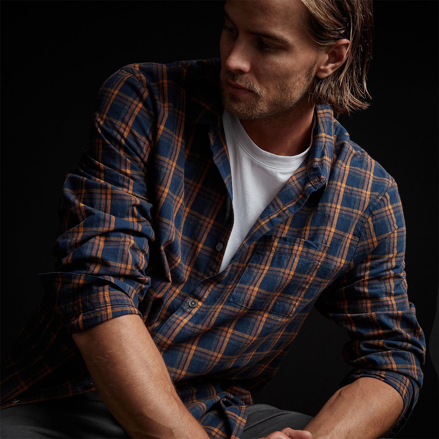 Brushed Cotton Plaid Shirt - Titan/Amber sold by James Perse