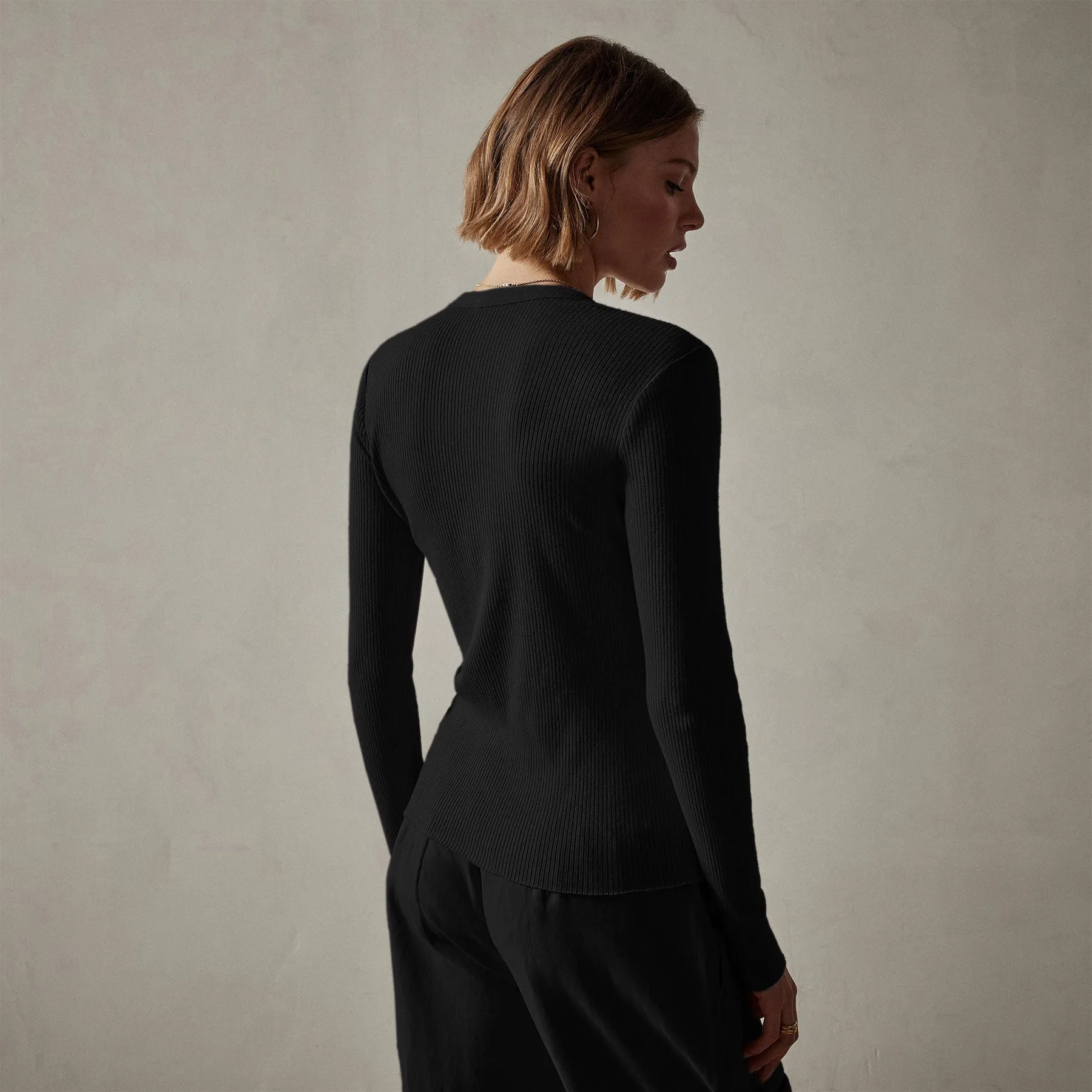 Cotton Cashmere Rib Cardigan - Black sold by James Perse product image thumbnail 3