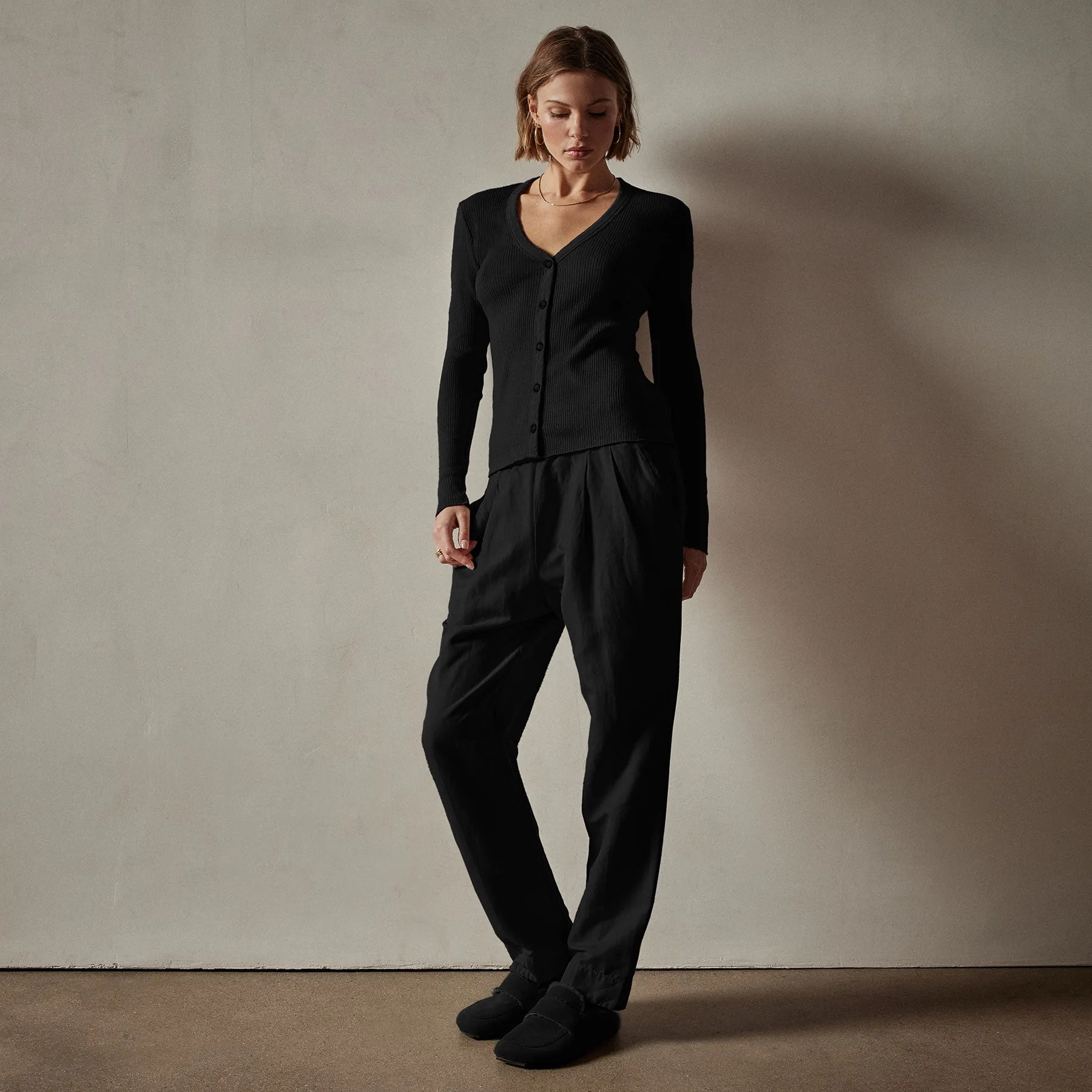 Cotton Cashmere Rib Cardigan - Black sold by James Perse product image thumbnail 2