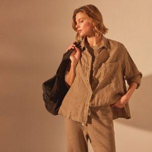 Linen Oversized Shirt - Cashew Pigment sold by James Perse