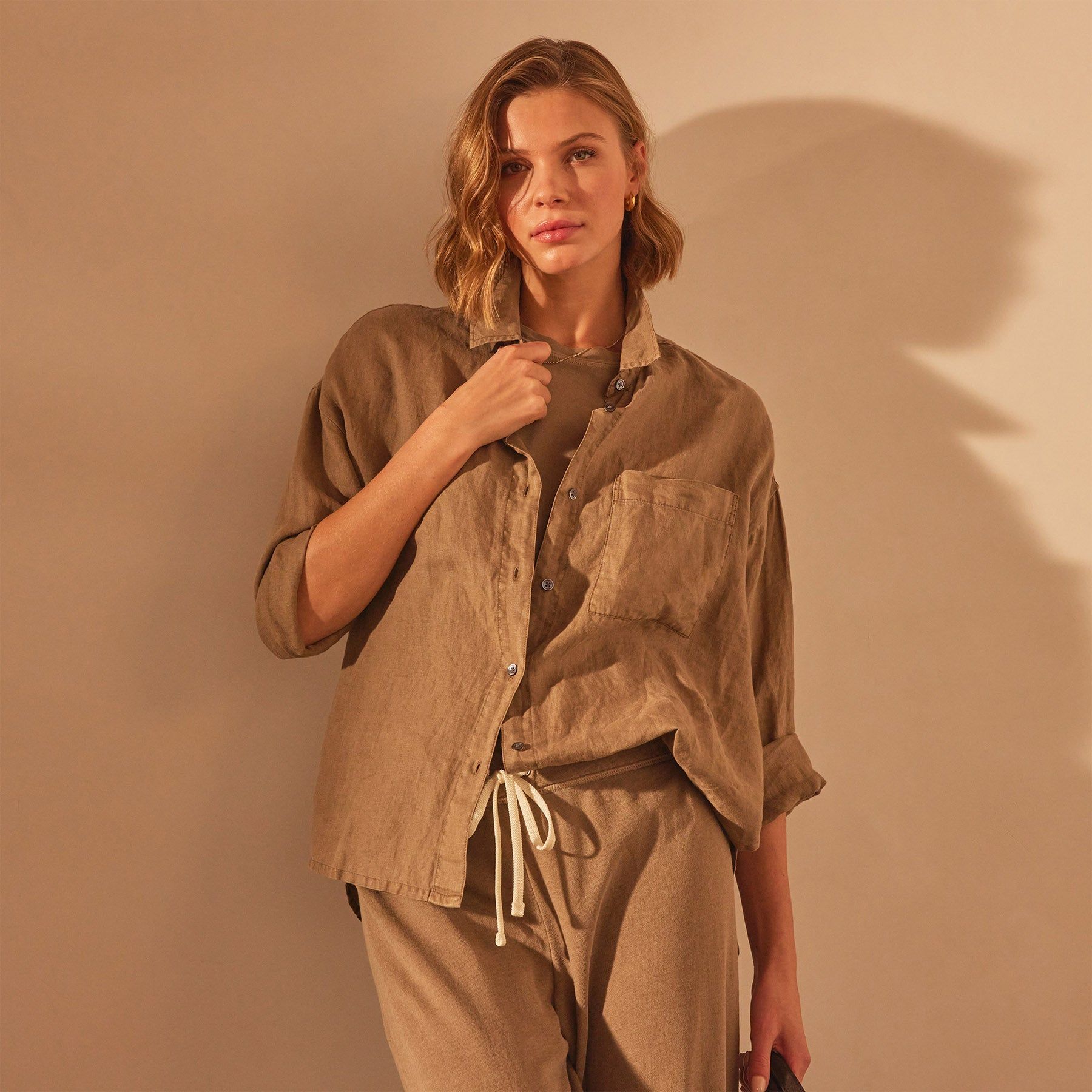 Linen Oversized Shirt - Cashew Pigment sold by James Perse
