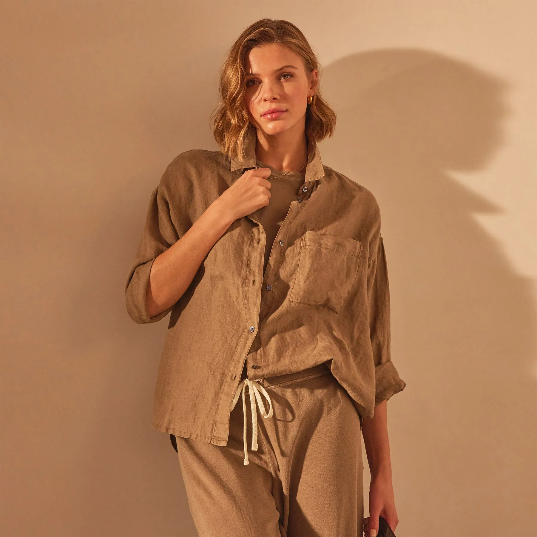 Linen Oversized Shirt - Cashew Pigment sold by James Perse