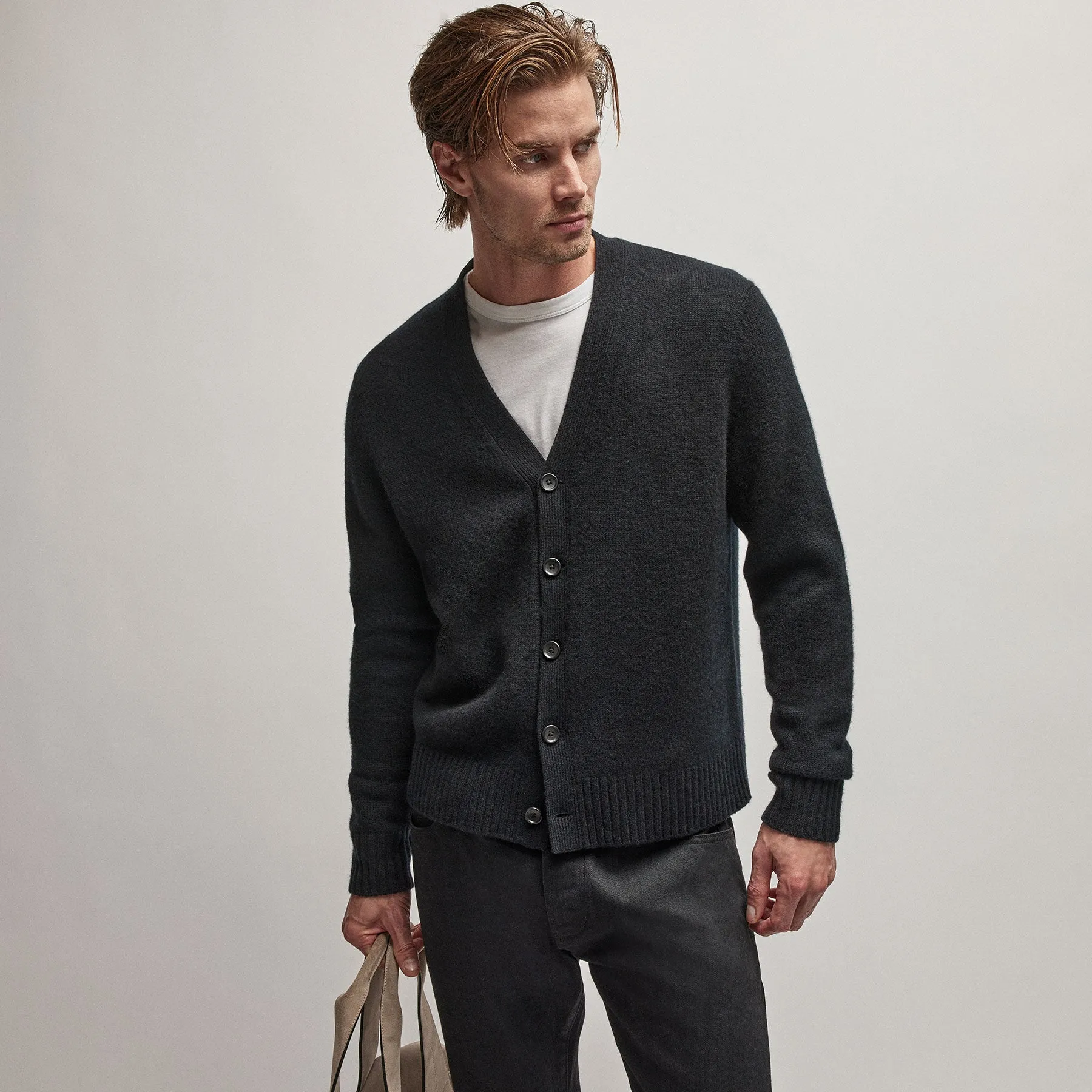 Recycled Cashmere Cardigan - Black sold by James Perse