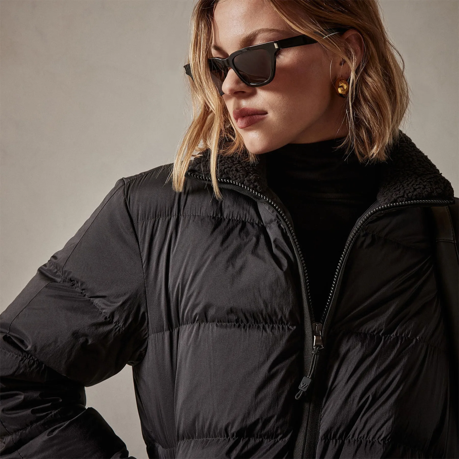Side Stripe Puffer Jacket - Black/Black sold by James Perse product image thumbnail 3