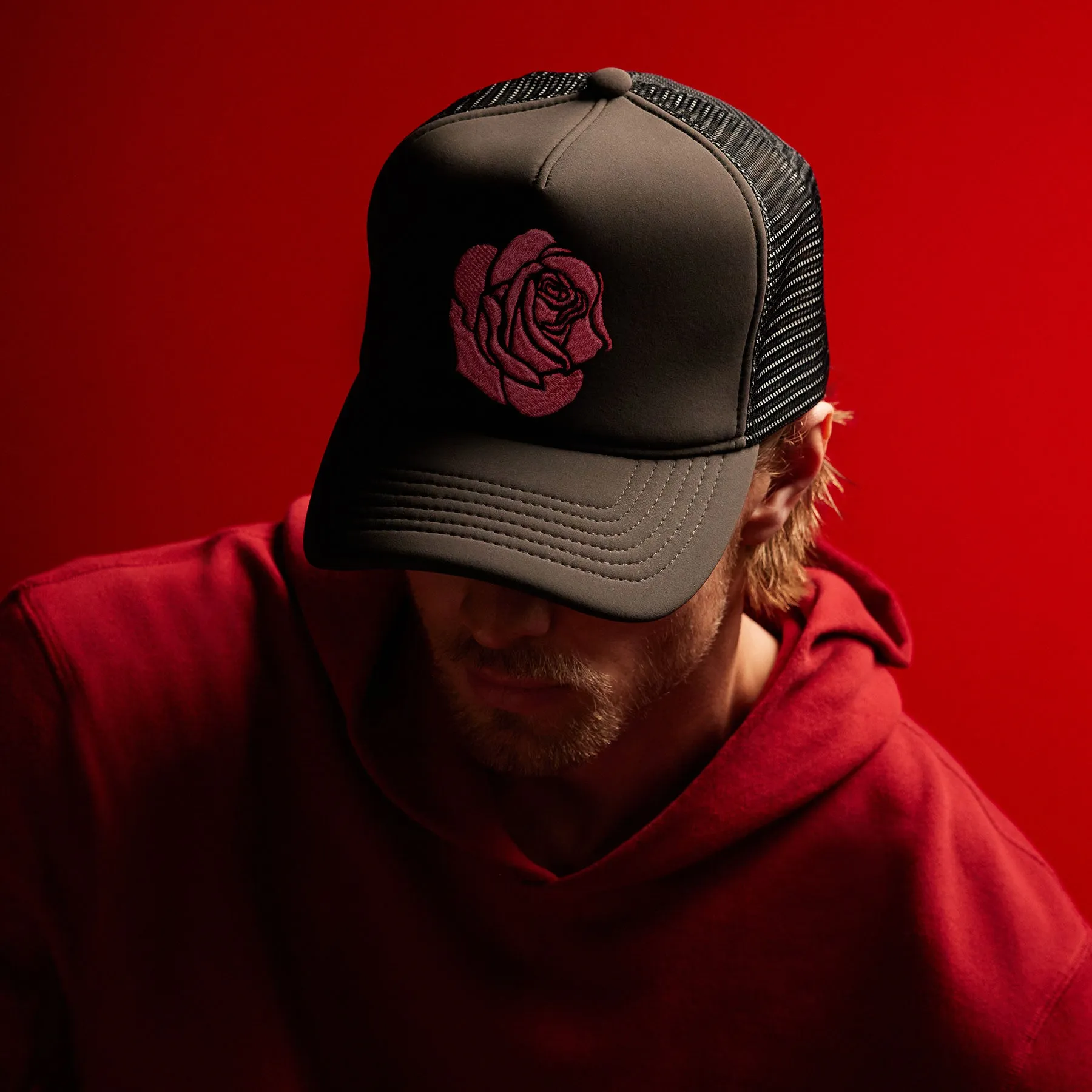 Grateful Dead Rose Embroidered Trucker Hat - Carbon Grey sold by James Perse product image thumbnail 2