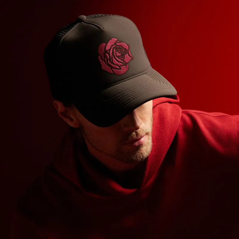 Grateful Dead Rose Embroidered Trucker Hat - Carbon Grey sold by James Perse
