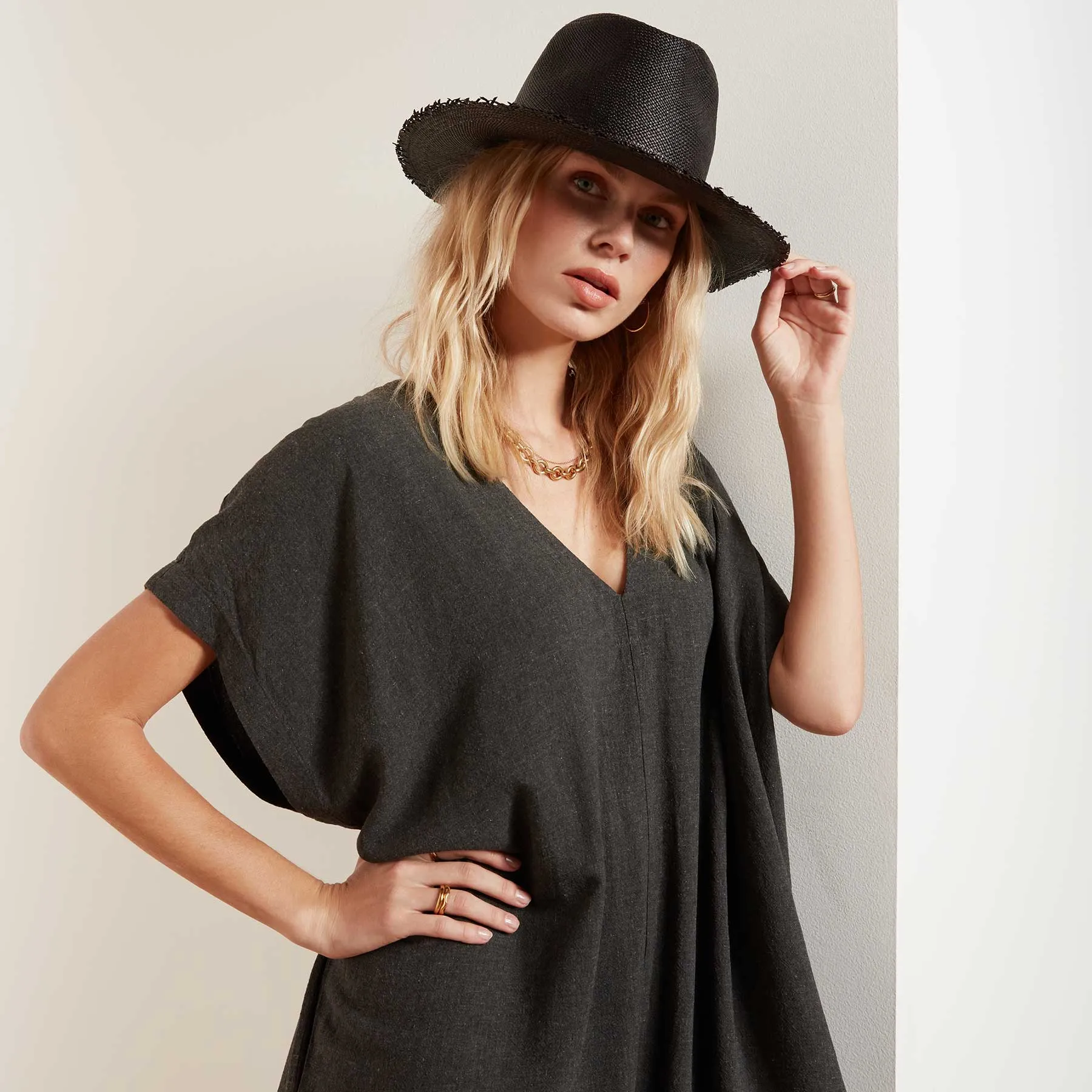 V Neck Kaftan - Anthracite sold by James Perse