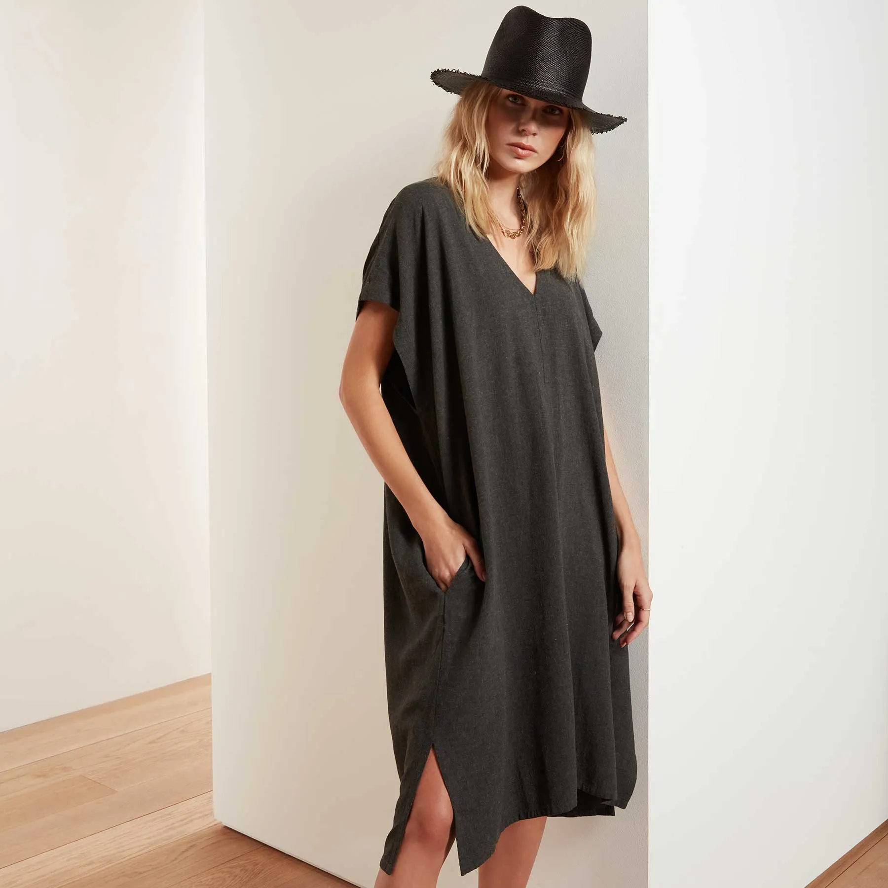 V Neck Kaftan - Anthracite sold by James Perse product image thumbnail 2