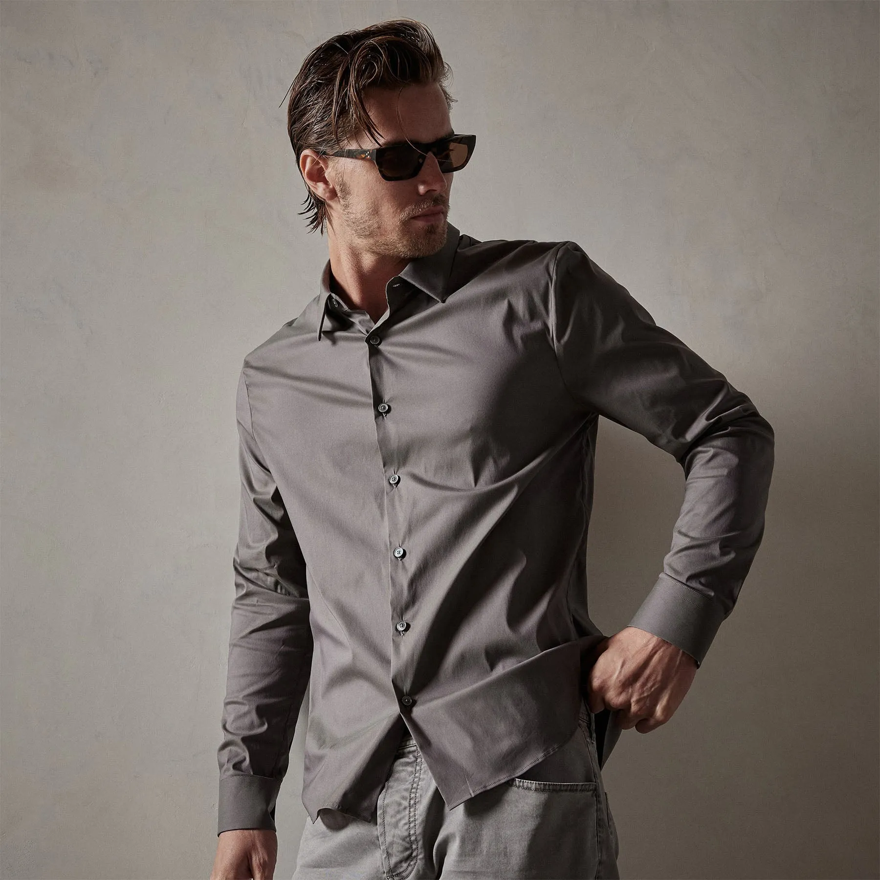 Matte Stretch Poplin Dress Shirt - Dusk sold by James Perse product image thumbnail 2