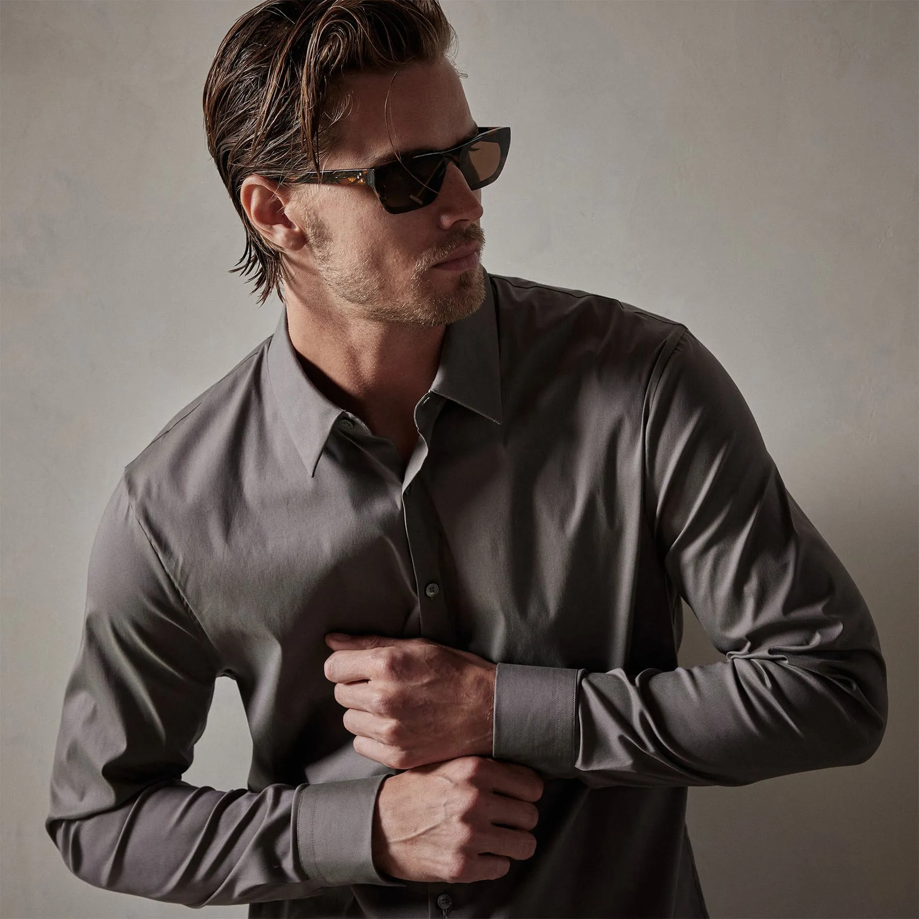 Matte Stretch Poplin Dress Shirt - Dusk sold by James Perse