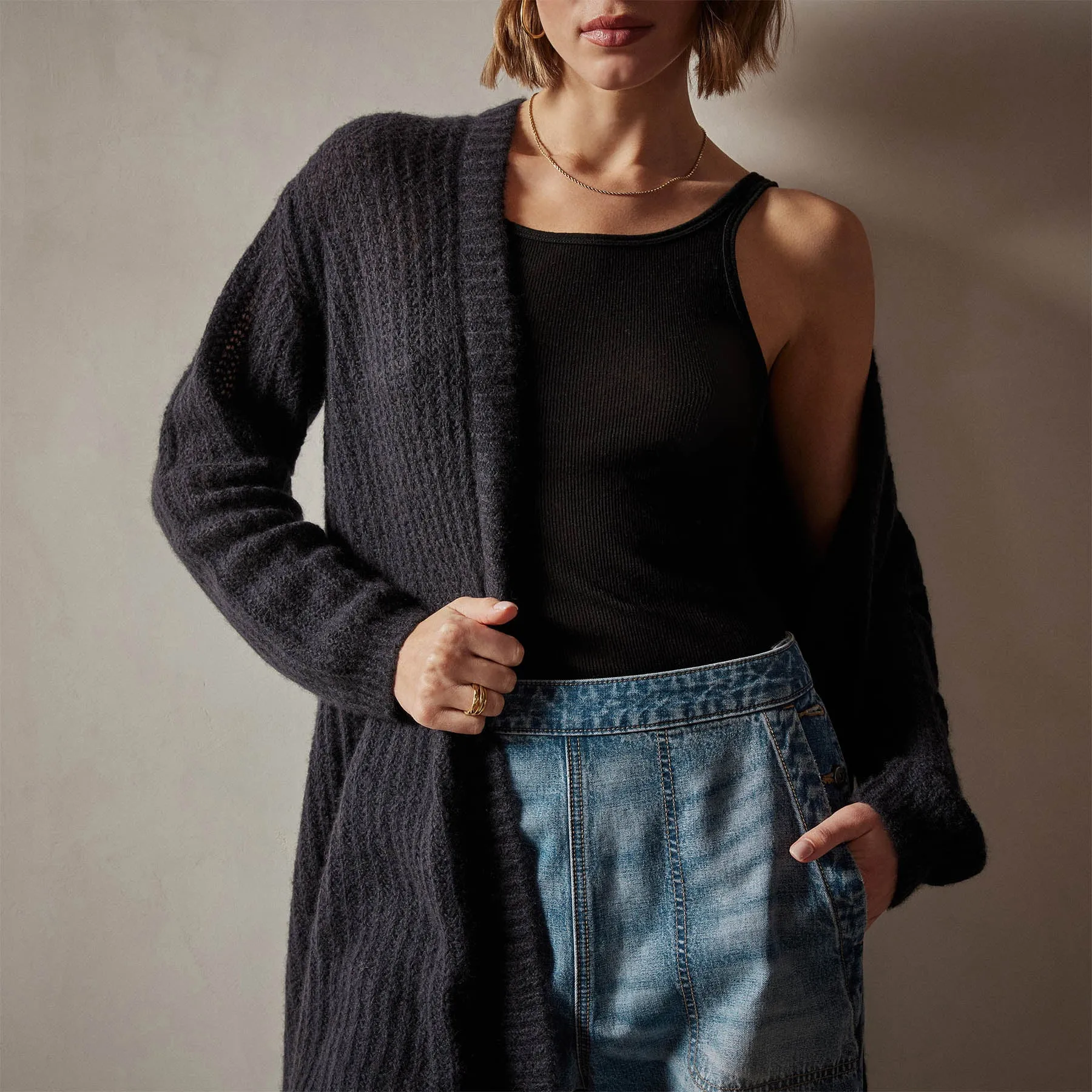 Textured Cashmere Knit Cardigan - Black sold by James Perse product image thumbnail 4
