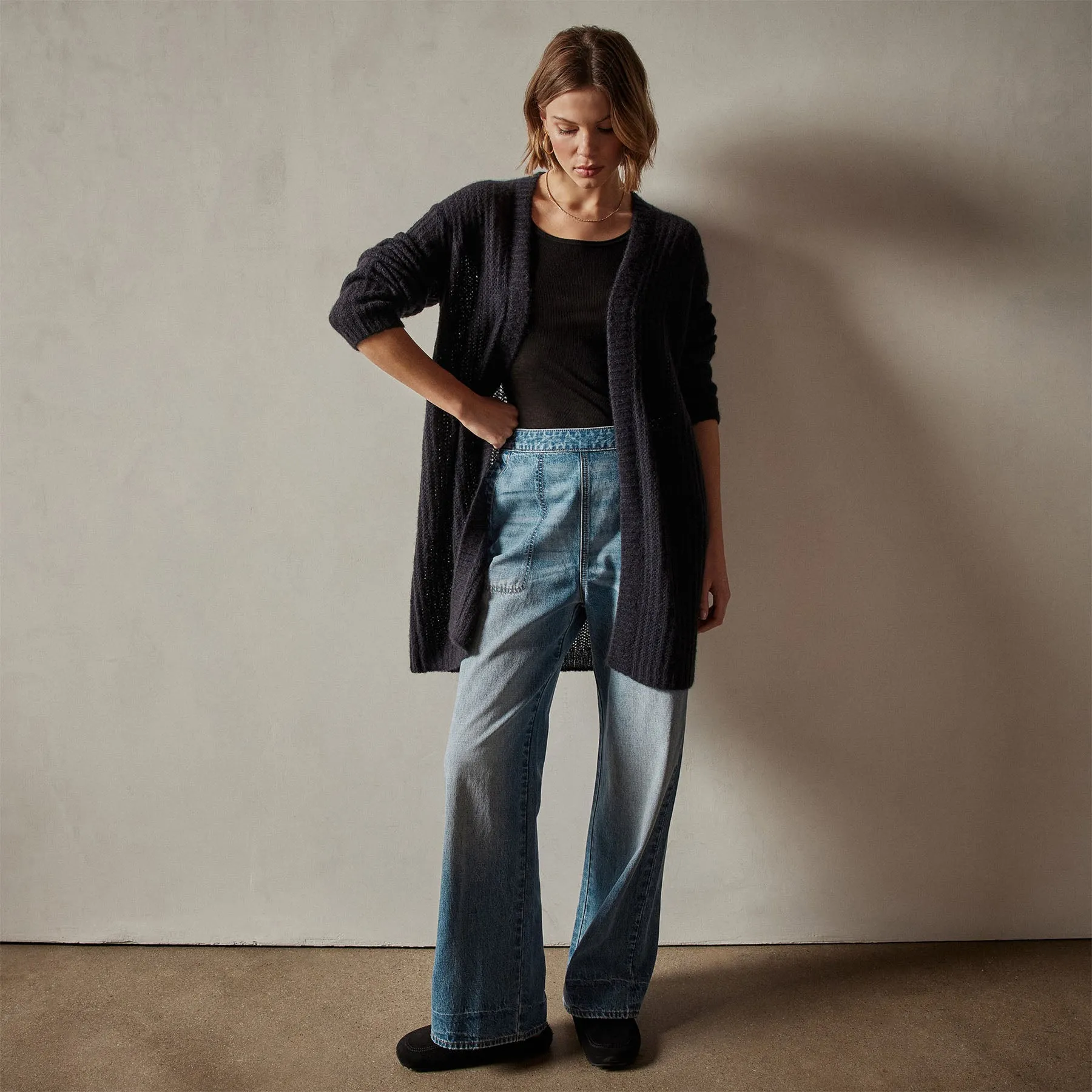 Textured Cashmere Knit Cardigan - Black sold by James Perse product image thumbnail 2