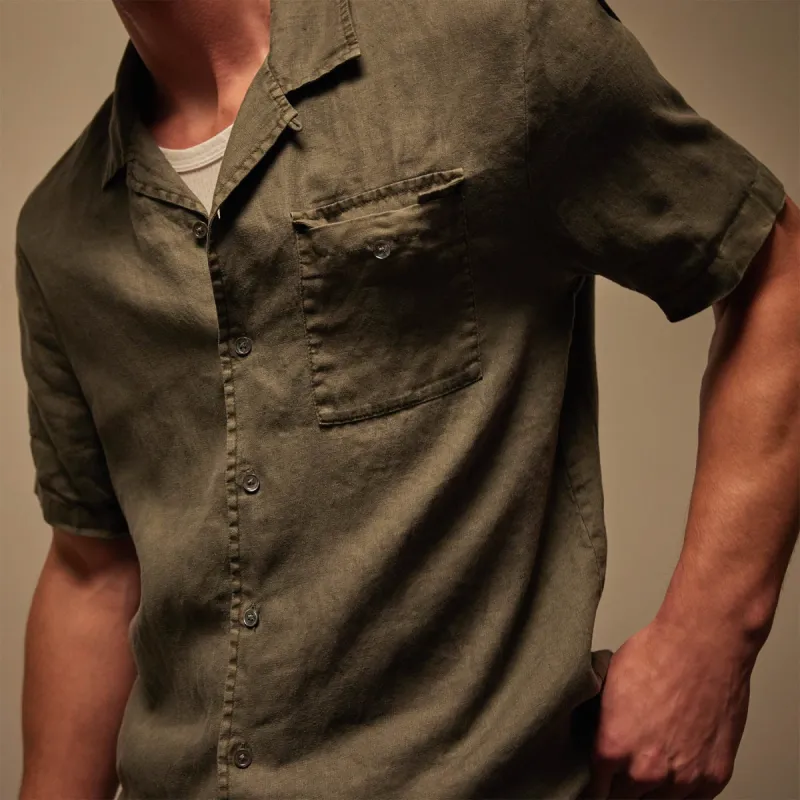 Linen Short Sleeve Pocket Shirt - Palm Pigment sold by James Perse