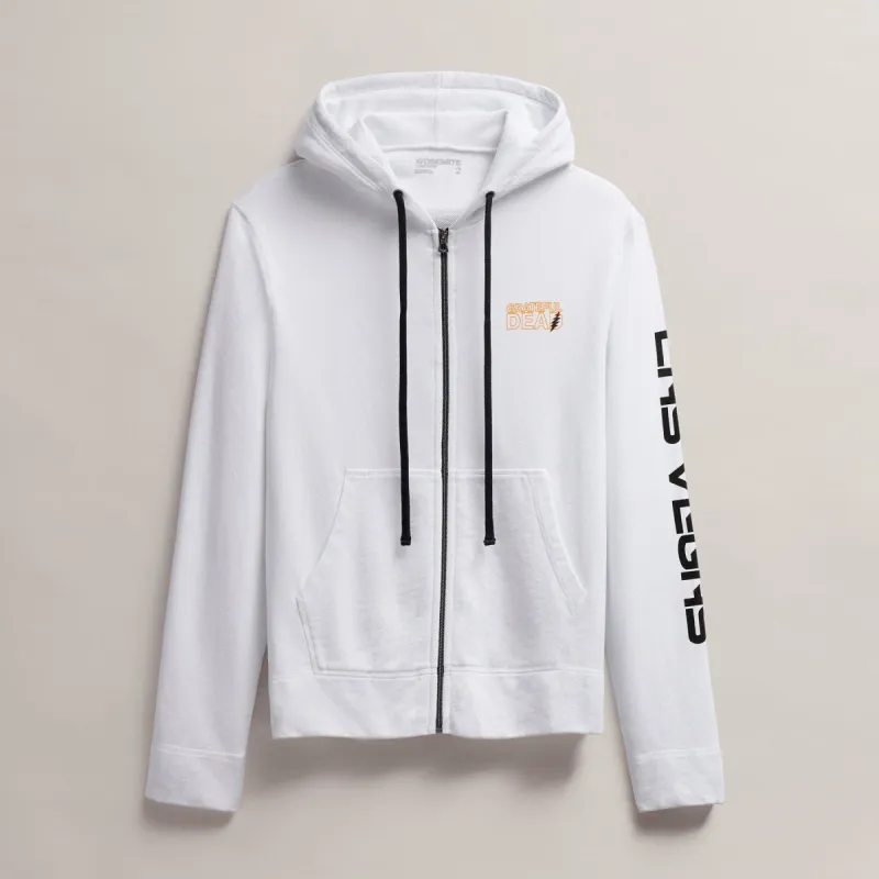 Men's Grateful Dead Lightning Bolt Full Zip Hoodie - White/Cadmium sold by James Perse