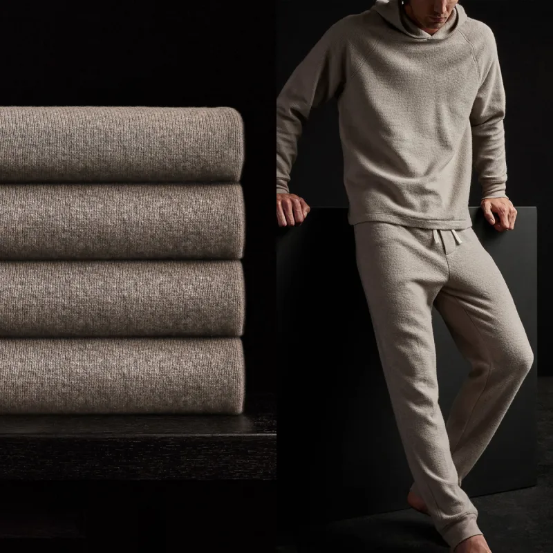 Men's Thermal Knit Lounge Set With Cashmere Blanket - Dapple/Taupe Melange sold by James Perse