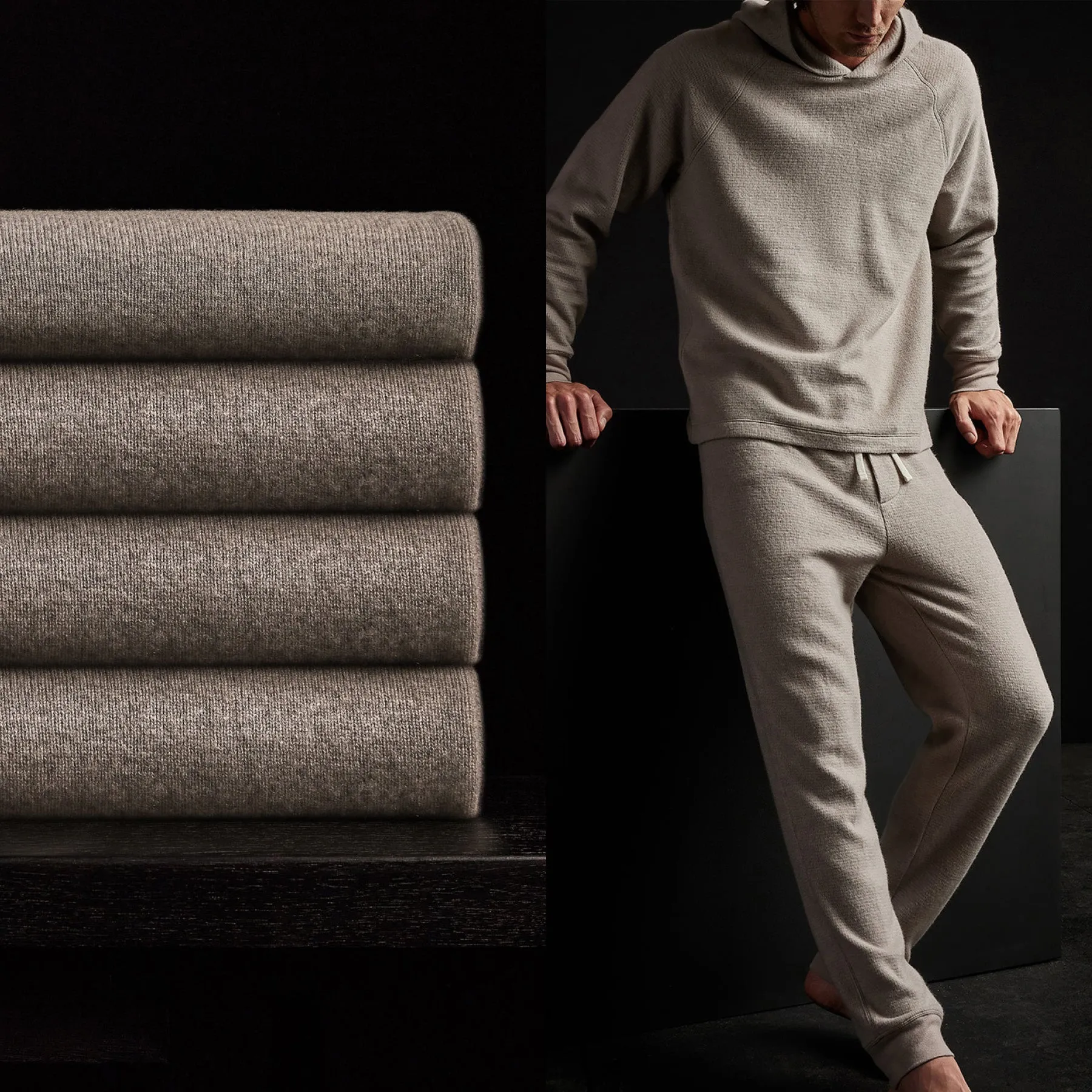 Men's Thermal Knit Lounge Set With Cashmere Blanket - Dapple/Taupe Melange sold by James Perse