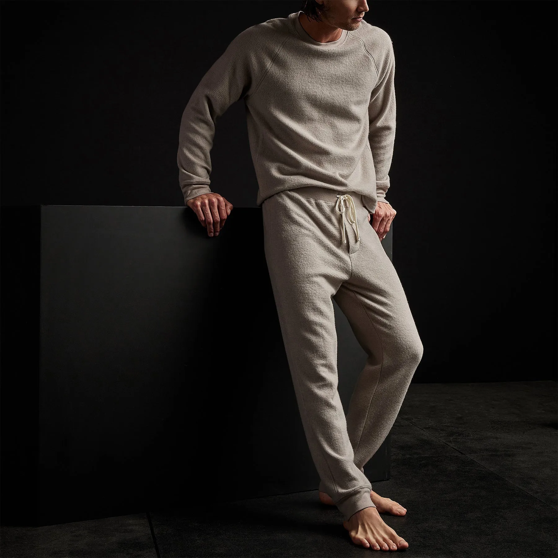 Men's Thermal Knit Lounge Set With Cashmere Blanket - Dapple/Taupe Melange sold by James Perse product image thumbnail 2