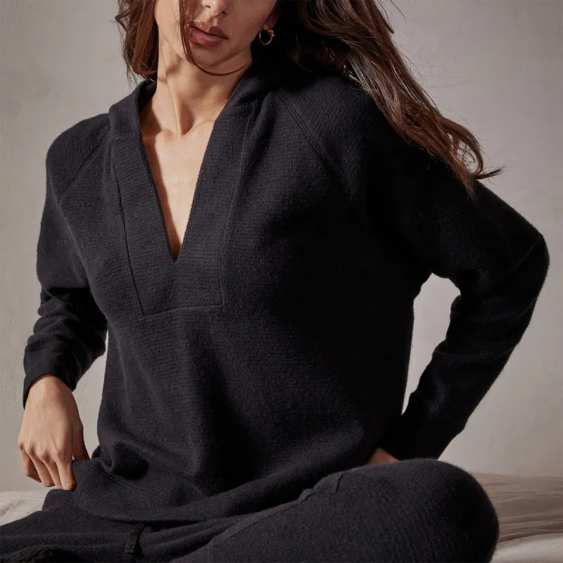 Thermal Knit Split Front Hoodie - Black sold by James Perse