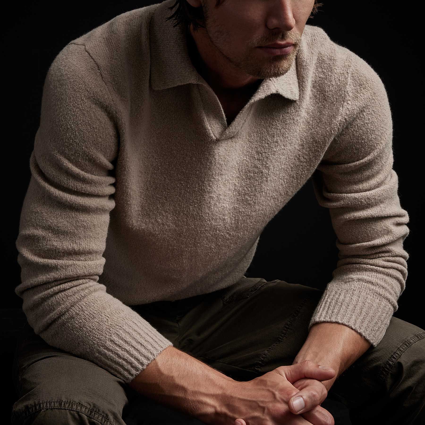 Cotton Wool Polo Sweater Knit - Nude sold by James Perse