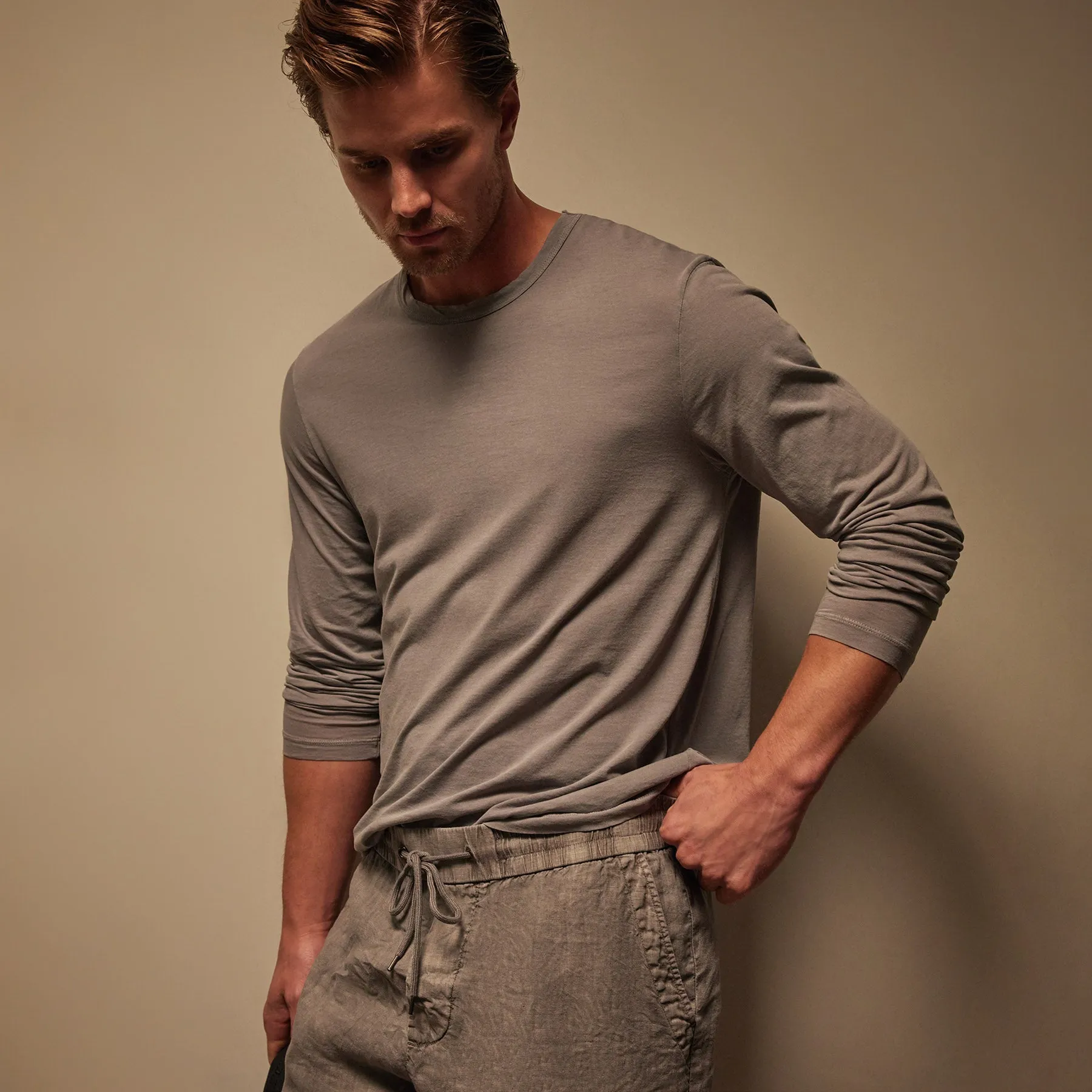 Shirttail Hem Crew - Silver Grey Pigment sold by James Perse