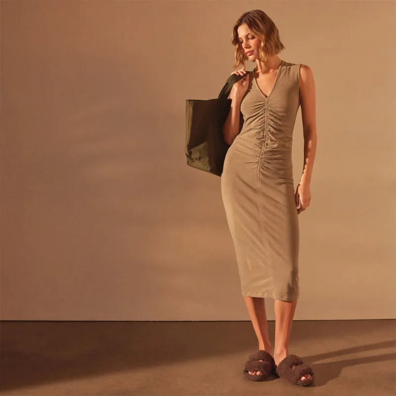 Recycled Jersey Ruched Dress - Cashew Pigment sold by James Perse