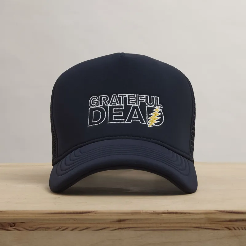 Grateful Dead Lightning Bolt Embroidery Trucker - Navy sold by James Perse