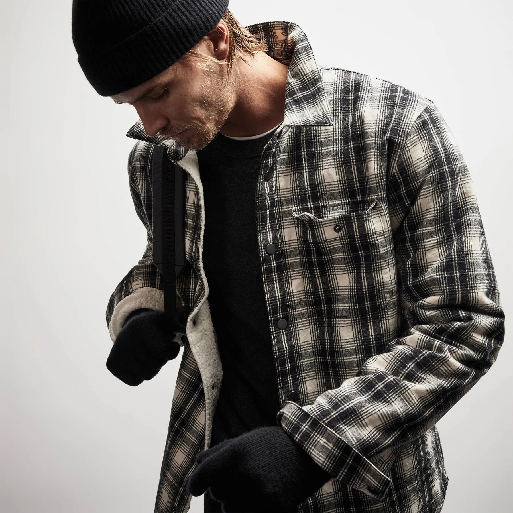 Sherpa Lined Plaid Jacket - Black/White sold by James Perse product image thumbnail 3