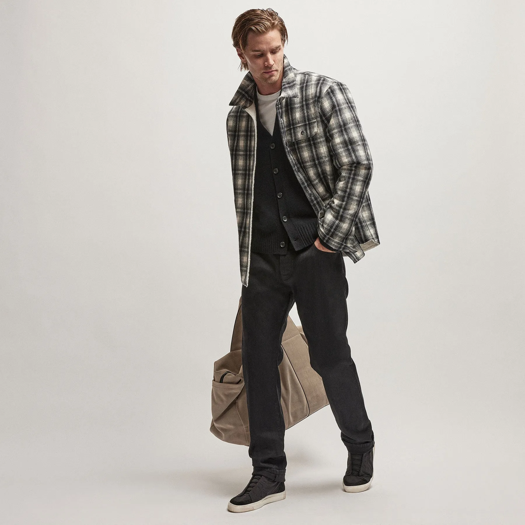 Sherpa Lined Plaid Jacket - Black/White sold by James Perse product image thumbnail 2