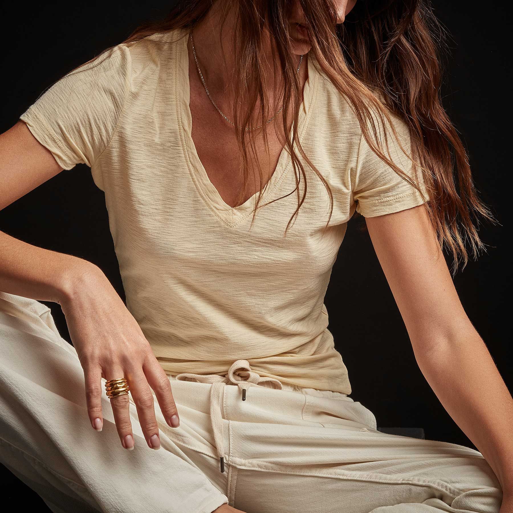 Sheer Slub Casual V Neck - Gesso sold by James Perse