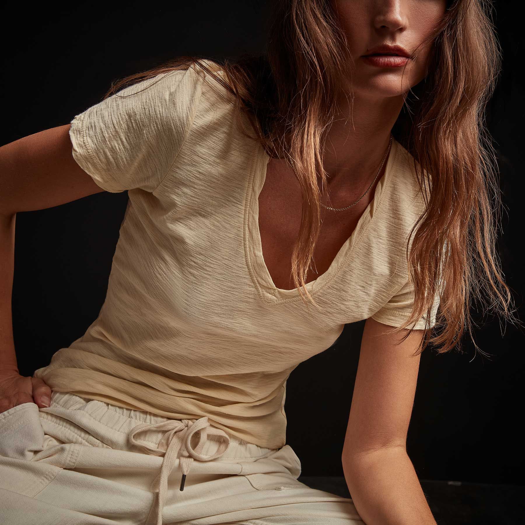 Sheer Slub Casual V Neck - Gesso sold by James Perse product image thumbnail 3