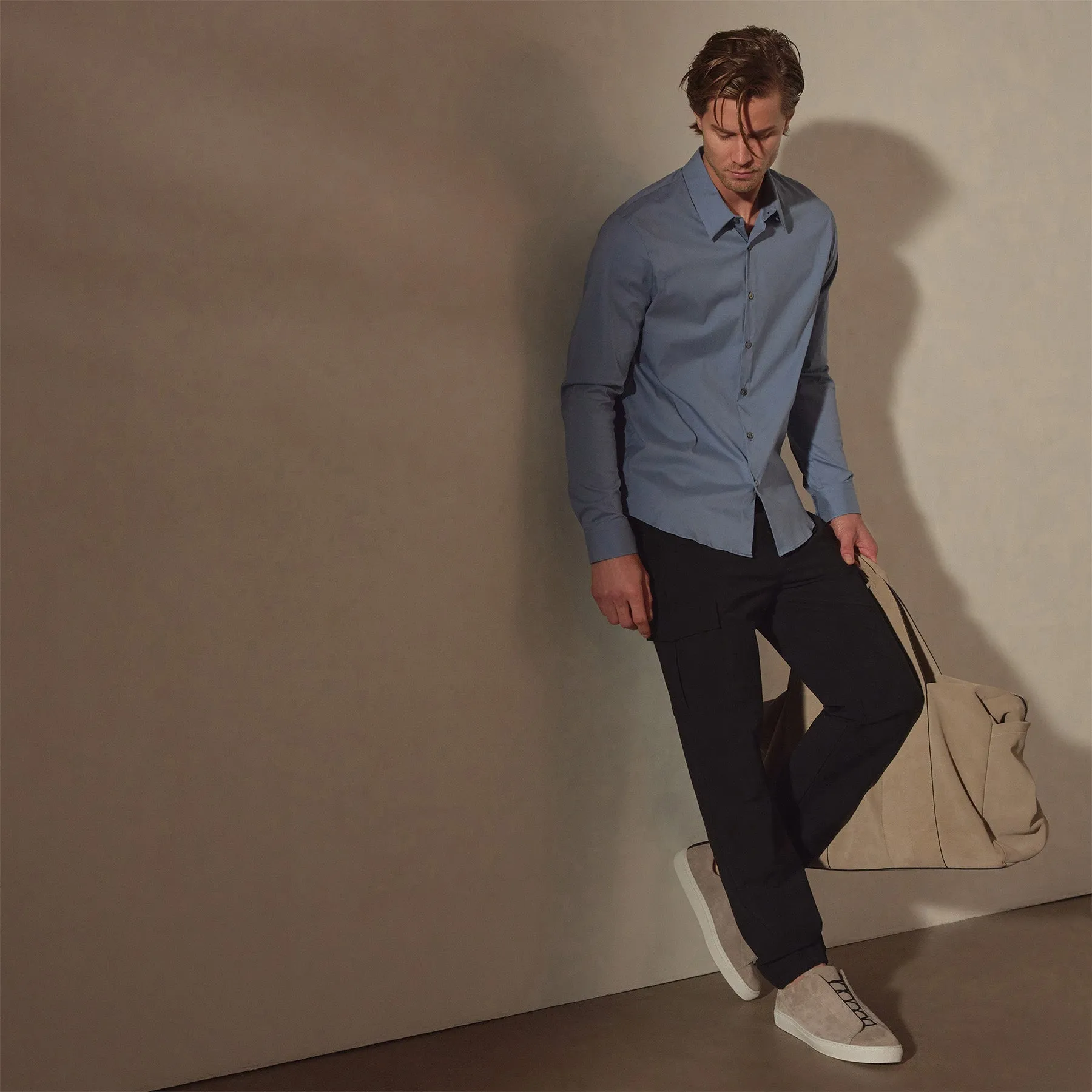 Matte Stretch Poplin Dress Shirt - Denim sold by James Perse product image thumbnail 3