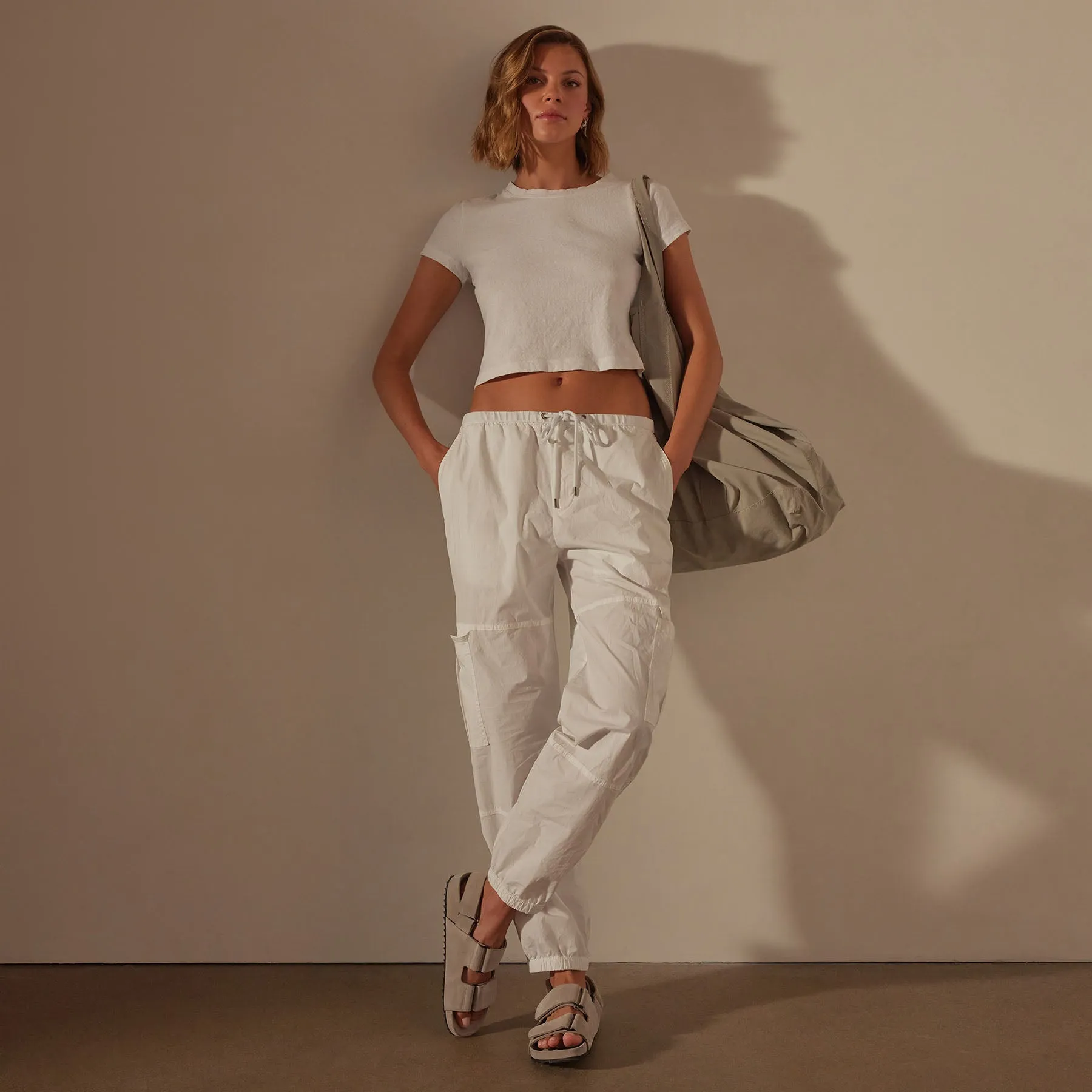Stretch Poplin Cargo Pant - White sold by James Perse