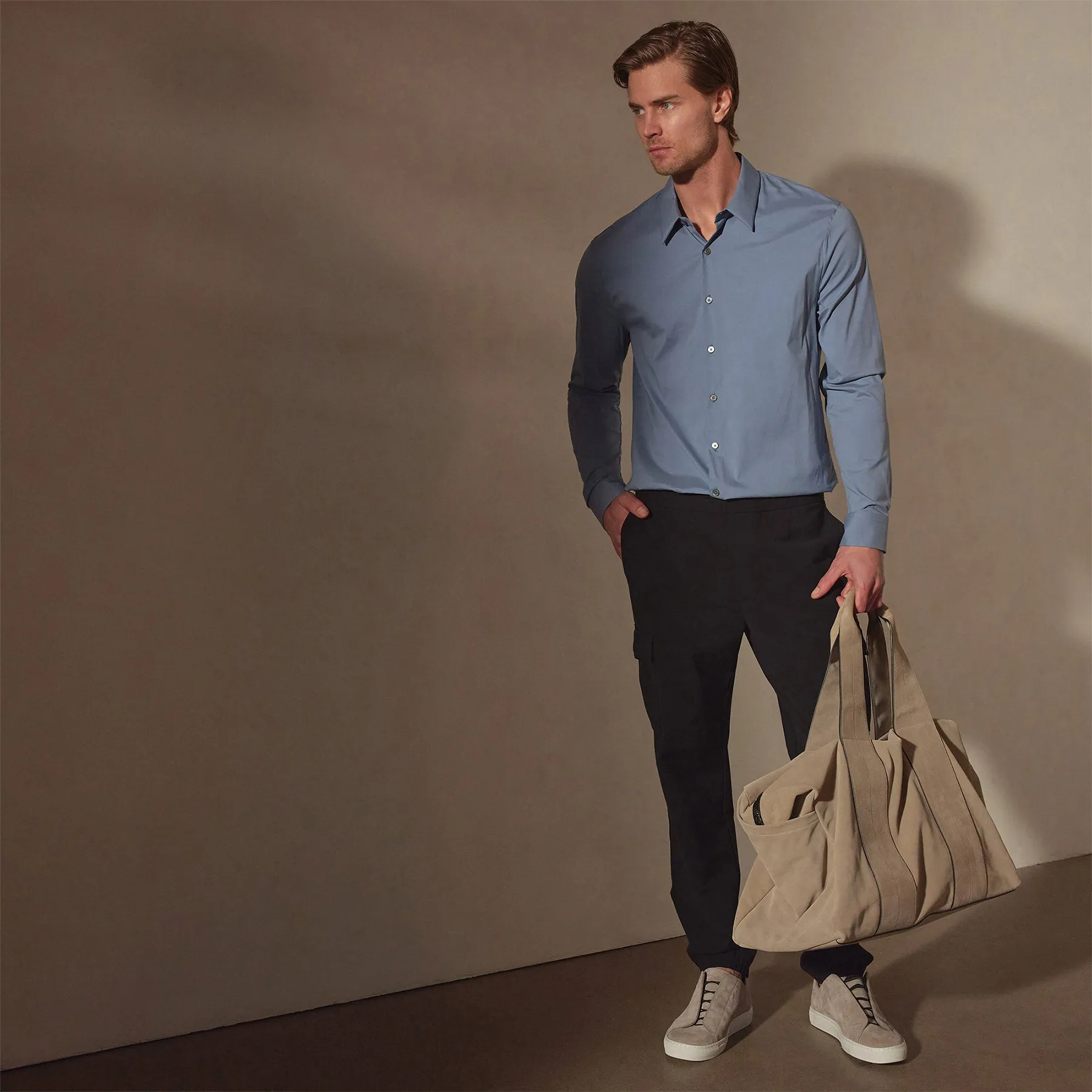 Matte Stretch Poplin Dress Shirt - Denim sold by James Perse product image thumbnail 2