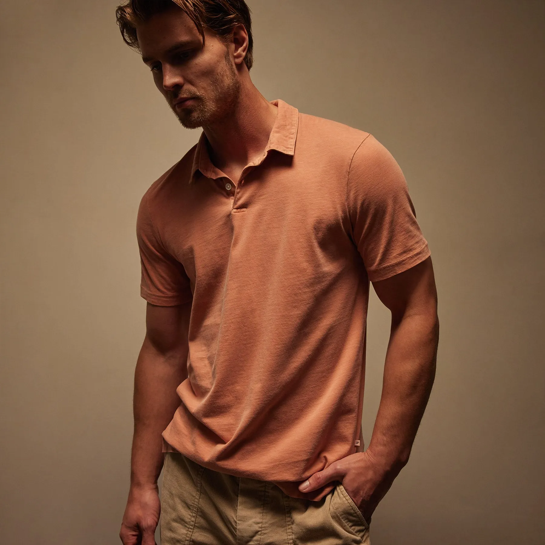 Sueded Jersey Polo - Adobe Pigment sold by James Perse