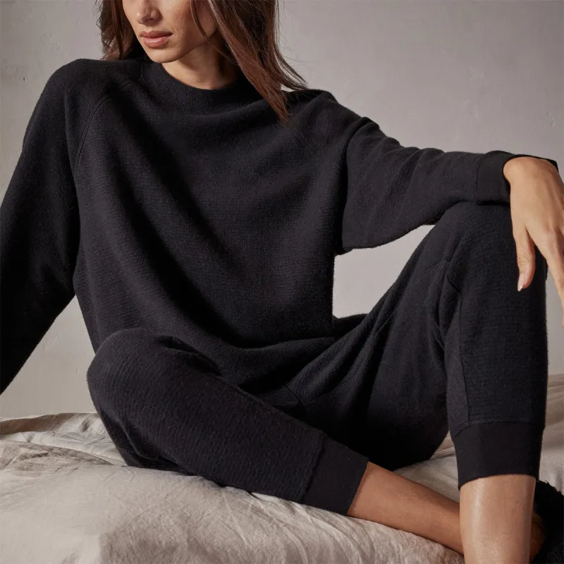 Brushed Thermal Knit Mock Neck - Black sold by James Perse