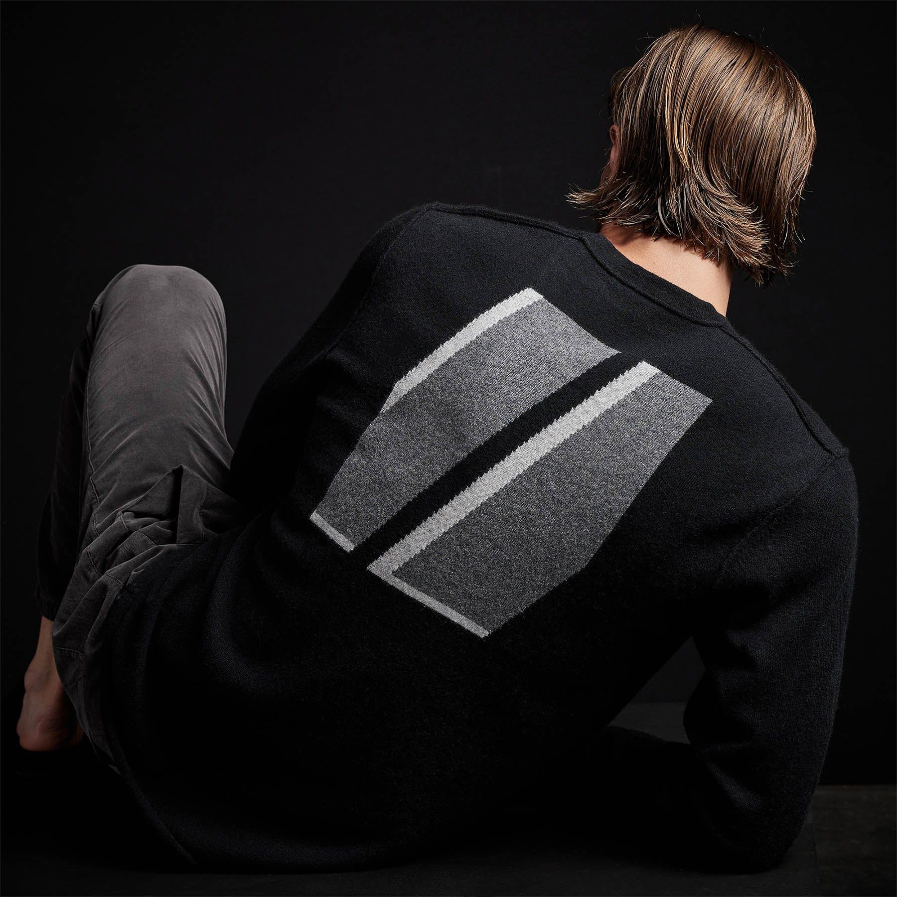 Double Bar Graphic Recycled Cashmere Sweater - Black sold by James Perse