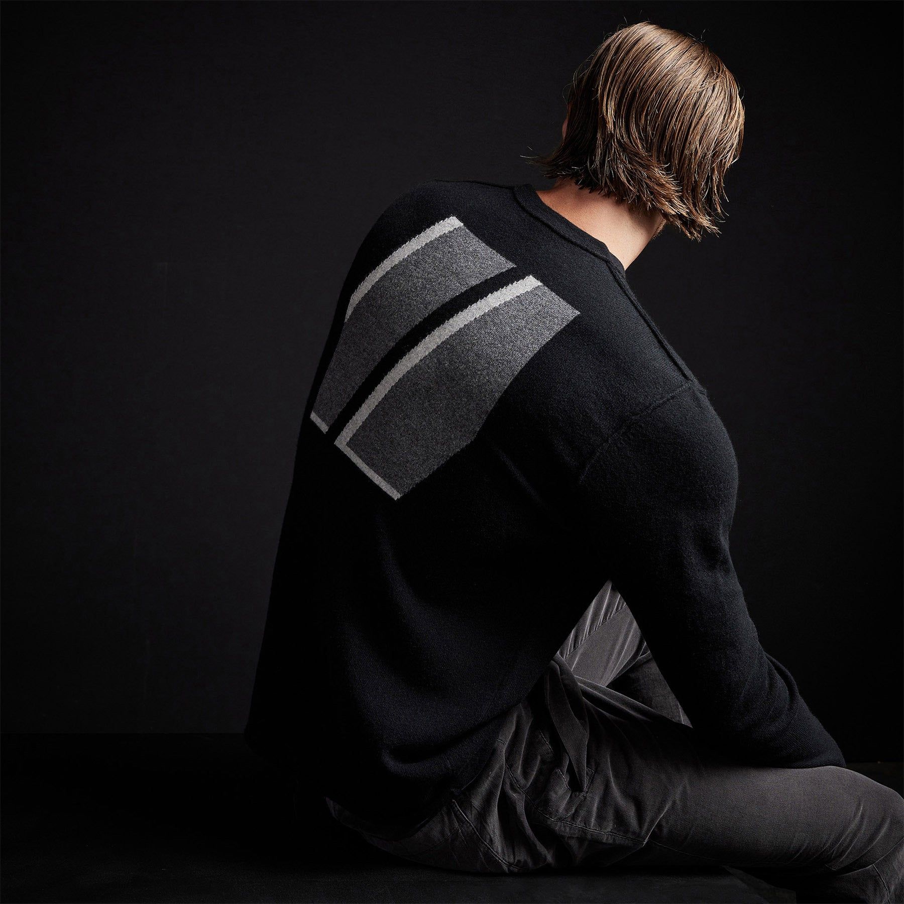 Double Bar Graphic Recycled Cashmere Sweater - Black sold by James Perse product image thumbnail 4
