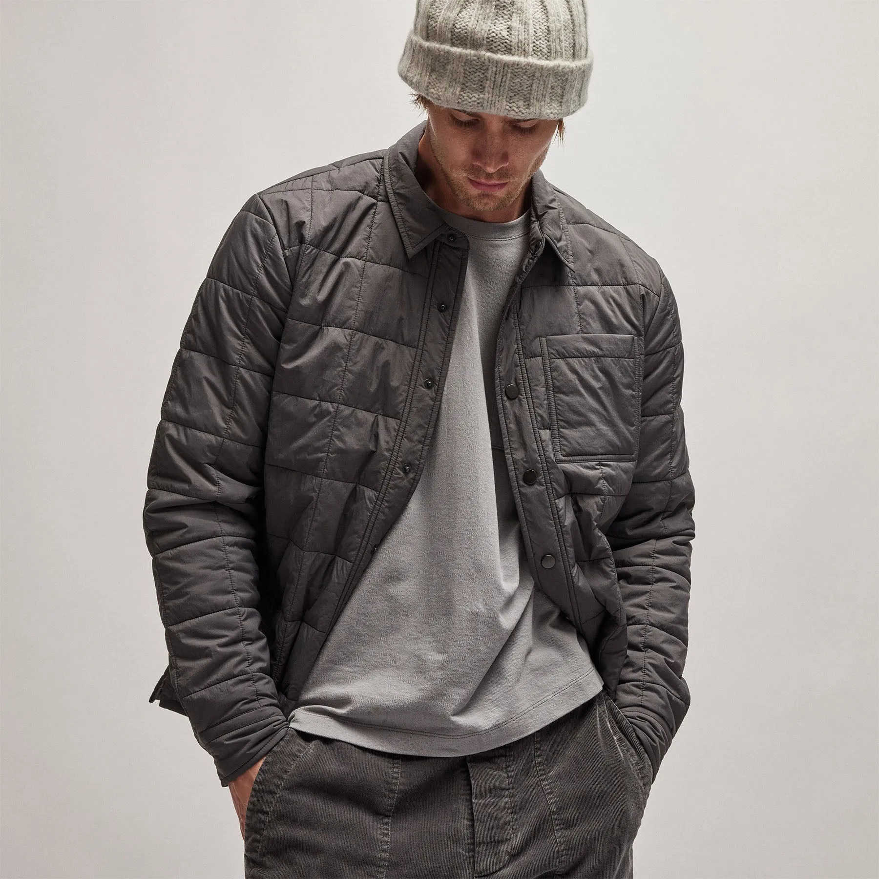Quilted Shirt Jacket - Carbon sold by James Perse