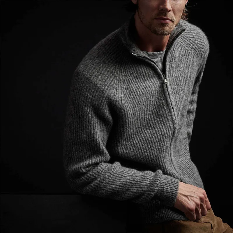 Rib Full Zip Sweater - Thunder sold by James Perse
