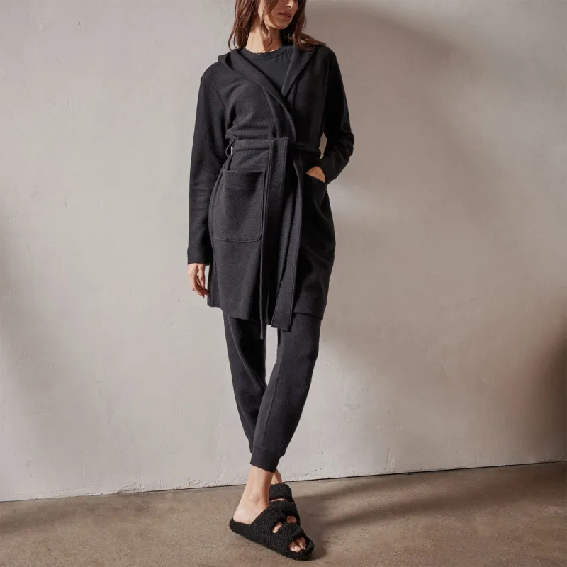 Brushed Thermal Knit Hooded Robe - Black sold by James Perse