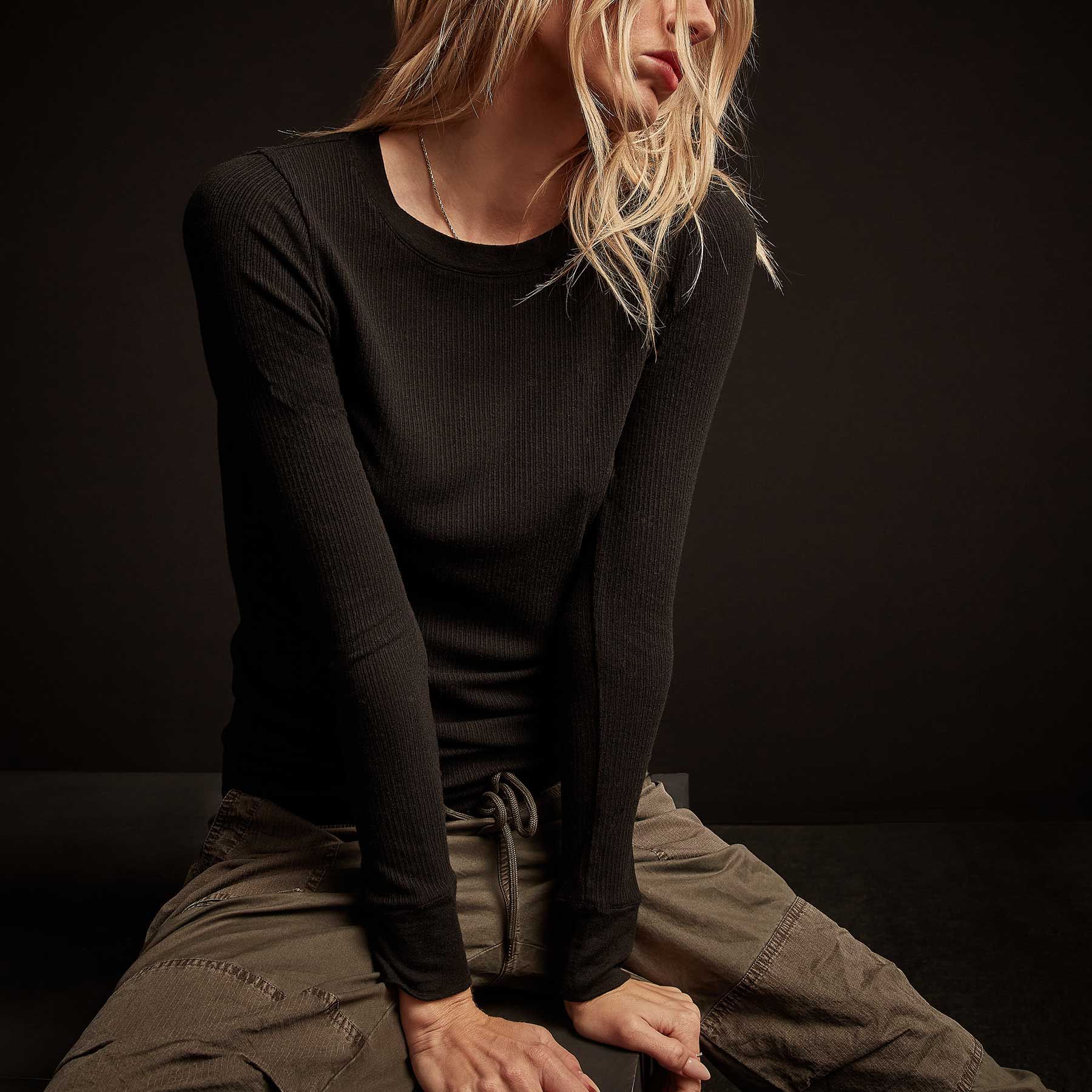 Cashmere Blend Long Sleeve Rib Crew - Black sold by James Perse product image thumbnail 3